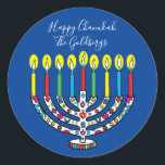 Hanukkah Colorful Menorah Hanukiah Runder Aufkleber<br><div class="desc">Farbenfroh, Happy Chanukah, Hanukiah Stickers Round. Viel Spaß mit diesen Aufklebern wie Tortenpfropfen, Geschenketiketten, Umschlag Aufklebern, Taschenschließungen oder was auch immer Ihre Festlichkeiten sind! Personalisieren Sie diese, indem Sie Text löschen und Ihre eigenen Wörter hinzufügen, indem Sie Stil, Größe und Farbe Ihres bevorzugten Schriftartes verwenden. Auch die Hintergrundfarbe kann ausgewechselt...</div>