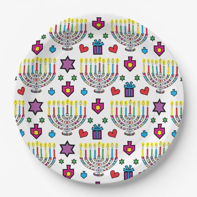 Hanukkah Colorful Menorahs Pappteller (Vorderseite)