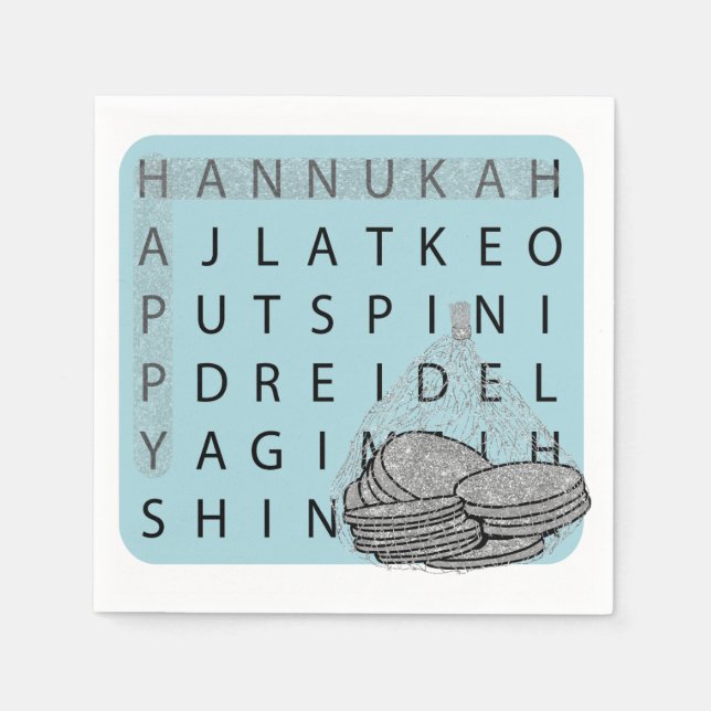 Hanukkah Crossword Puzzle Gelt Serviette (Vorderseite)