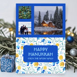 HANUKKAH CUSTOM 3 FOTOS Driedel Gelt Holiday<br><div class="desc">Passen Sie diese Flachkarte an, indem Sie auf der Vorder- oder Rückseite Ihre eigenen Fotos und Texte hinzufügen. Vor den Fotos gibt es ein Raster, das es einfacher macht, Fotos jeder Größe, die Sie haben, zu verwenden und sie in quadratischer Form aufgereiht und behalten. Sie können das Raster löschen oder...</div>