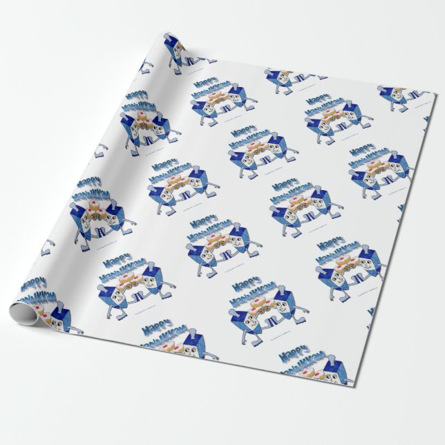 Hanukkah Dancing Dreidels und Jelly Doughnut Geschenkpapier (Ungerollt)