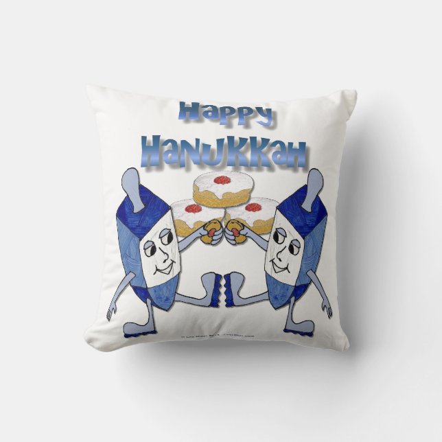Hanukkah Dancing Dreidels und Jelly Doughnut Kissen (Vorderseite)