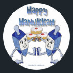 Hanukkah Dancing Dreidels und Jelly Doughnut Runder Aufkleber<br><div class="desc">You are viewing The Lee Hiller Designs Collection of Home and Office Decor,  Apparel,  Gifts and Collectibles. The Designs inklusive Lee Hiller Fotogray and Mixed Media Digital Art Collection. You can view her Nature fotogray at http://HikeOurPlanet.com/ and follow her hiking blog within Hot Springs National Park.</div>