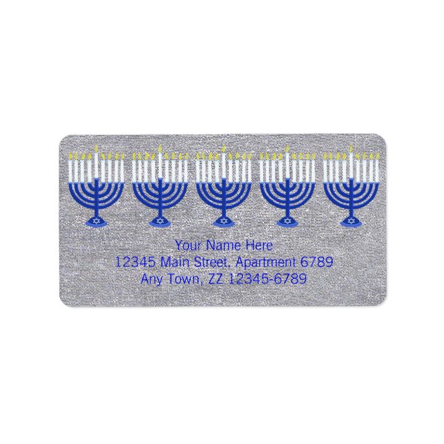 Hanukkah Dark Blue Menorah auf Imitaten Silver Bli Adressaufkleber (Vorne)