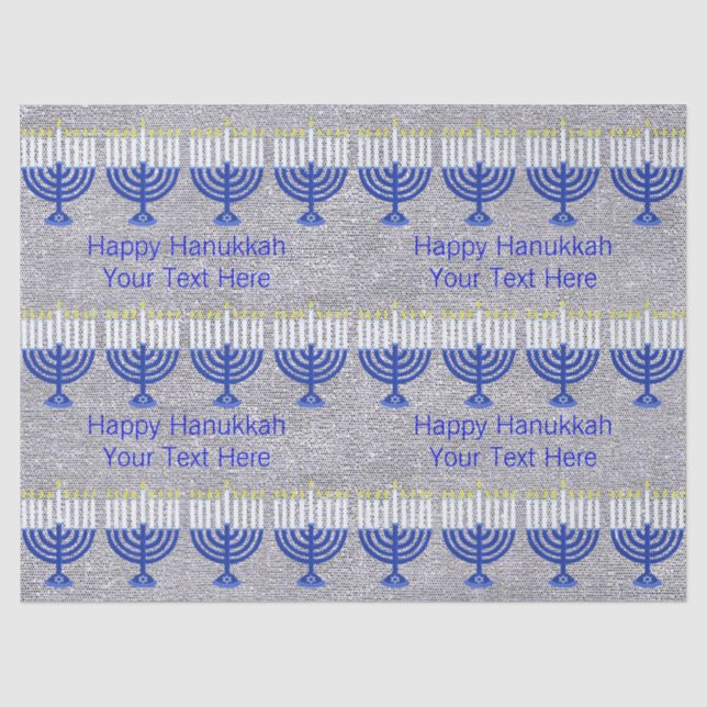 Hanukkah Dark Blue Menorah Imitats Silver Festival Seidenpapier (Vorderseite)