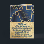 Hanukkah Define Dreidel Gold and Navy Feiertagskarte<br><div class="desc">Funny "Dreidel" Hanukkah/Chanukah, Greeting Card. Enjoy another funny "Define This" greeting card. This fun "Dreidel" holiday card is just right for all of your friends and family this year. As always, Design Elemente can be edited: moved, resized, rotated usw. Background colors can be ändert sich. Personalize by deleting text and...</div>