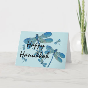 Hanukkah Delicate Blue Dragonfly Original Malerei Karte
