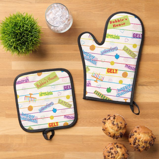 Hanukkah Design Party Ofenhandschuh & Topflappen-Set (Oben Unten)