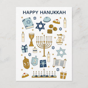 Hanukkah Doodles niedliche illustrierte Postkarte