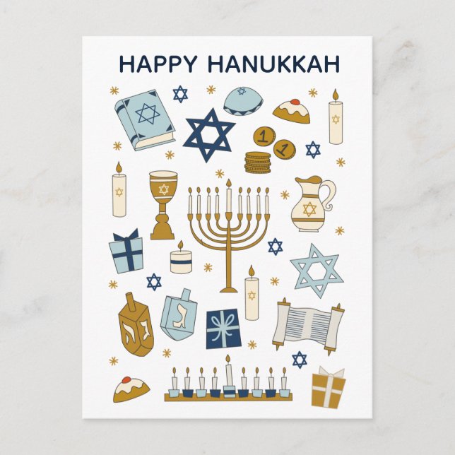 Hanukkah Doodles niedliche illustrierte Postkarte (Vorderseite)