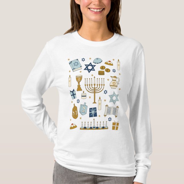 Hanukkah Doodles niedlicher illustrierter T - Shir T-Shirt (Vorderseite)