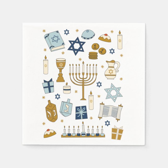 Hanukkah Doodles niedliches illustriertes Papier N Serviette (Vorderseite)