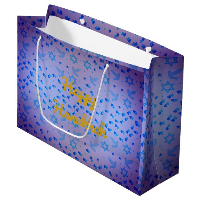 HANUKKAH Dove Gift Bag personalisieren Große Geschenktüte (Vorderseite Schrägansicht)