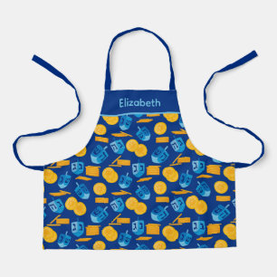 Hanukkah Dreidel Game Gelt Dark Blue Schürze
