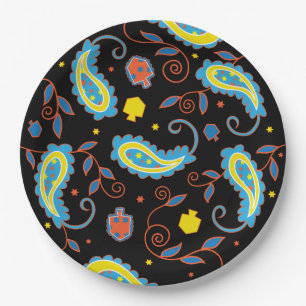 Hanukkah Dreidel Paisley Design Pappteller