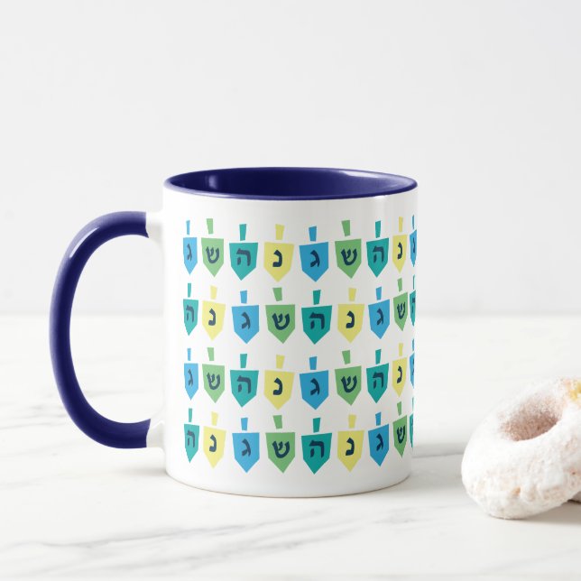 Hanukkah Dreidel Party Mug Tasse (Mit Donut)