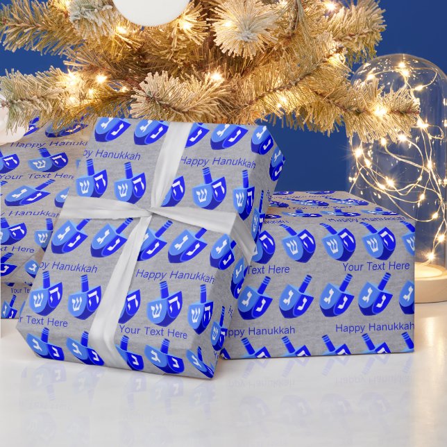 Hanukkah Dreidels blaues Muster personalisieren Geschenkpapier (Feiertage)