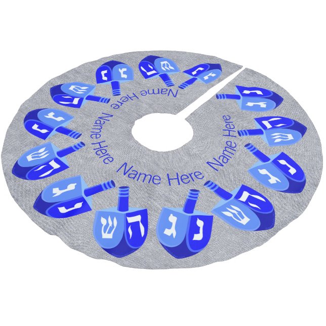 Hanukkah Dreidels Blue Personalisiert Chrismukkah Polyester Weihnachtsbaumdecke (Schrägansicht)