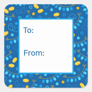 Hanukkah Dreidels Gift Tag Quadratischer Aufkleber