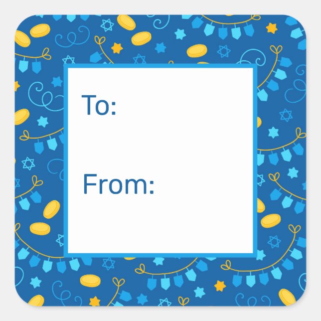 Hanukkah Dreidels Gift Tag Quadratischer Aufkleber (Vorderseite)