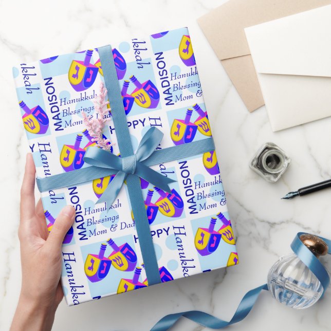 Hanukkah Dreidels Personalisierte Farbmuster Geschenkpapier (Schenken)