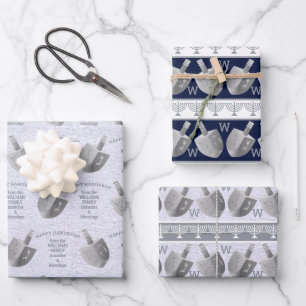 Hanukkah Dreidels Silver Monogram Sortiment Geschenkpapier Set