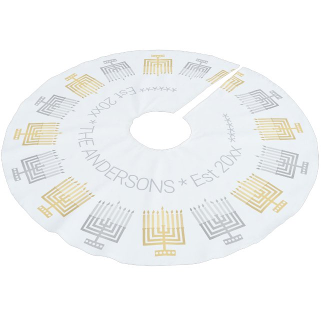 Hanukkah Elegant Moderne Gold und Silber Tone Polyester Weihnachtsbaumdecke (Schrägansicht)