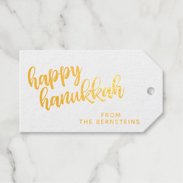 Hanukkah Elegantes Minimalistisches Skript Persona Geschenkanhänger (Vorderseite (Horizontal))