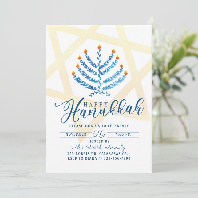 Hanukkah-Feier, Hanukkah-Party, Einladung (Stehend Vorderseite)