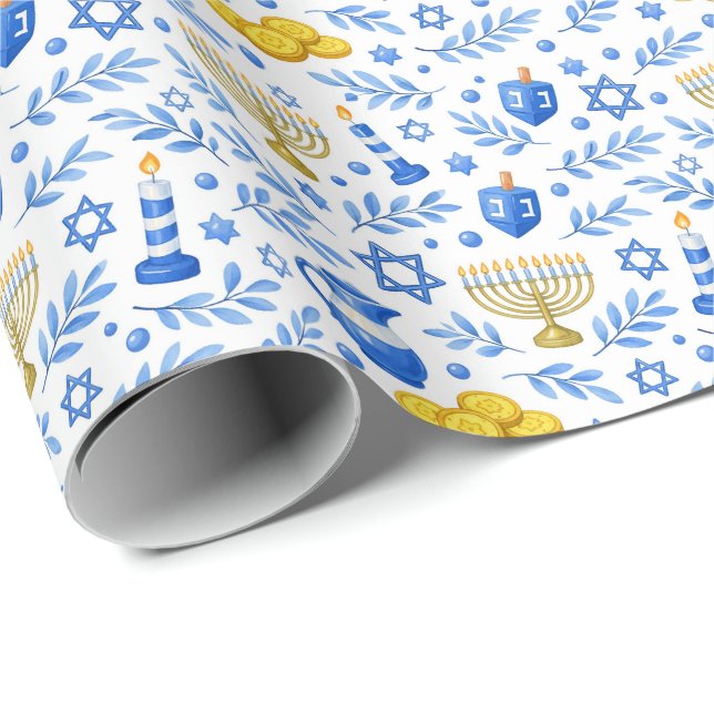 🕎Hanukkah-Feier-Ikonen  Geschenkpapier (Rolleneckpunkt)