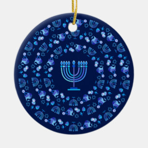 Hanukkah-Fest der Lichter Party Mandala Blau Keramik Ornament