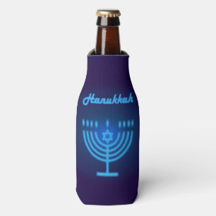 Hanukkah Festival Menorah Logo dekorativ blau Flaschenkühler