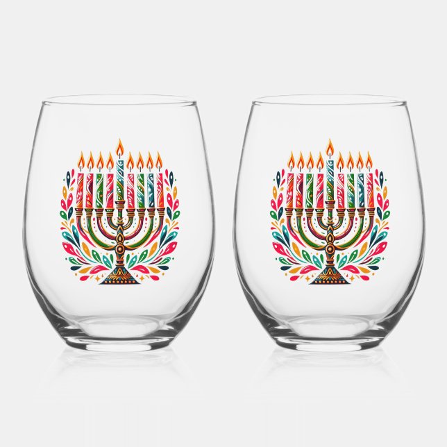 Hanukkah Festival of Lights Weinglas Ohne Stiel (Vorderseite)