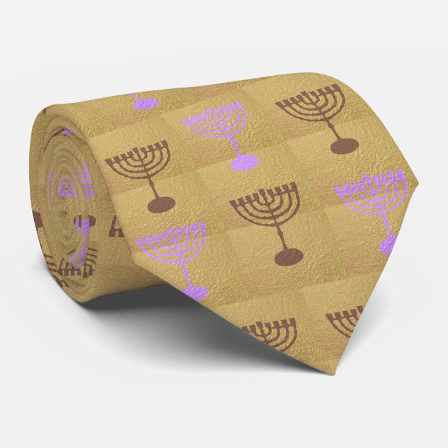 Hanukkah Festival Party Gold Menorah Muster Krawatte (Gerollt)