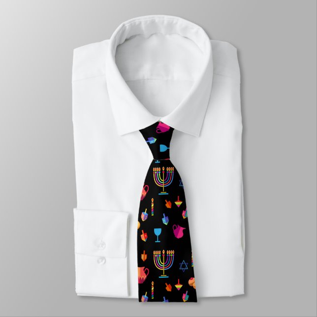 Hanukkah Festival Party Trendy Blue Doodle Muster Krawatte (Gebunden)