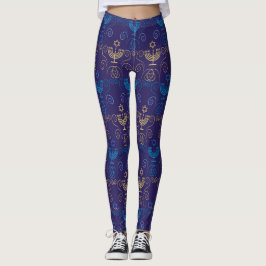 Hanukkah Festival Party Trendy Blue Doodle Muster Leggings