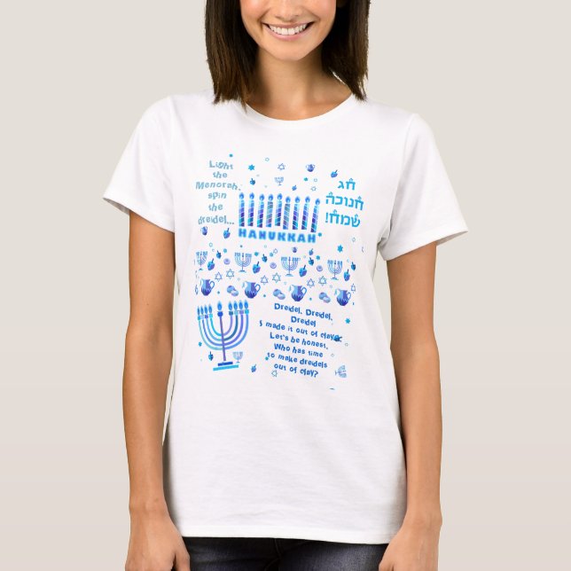 Hanukkah Festival Party Trendy Blue Doodle Muster T-Shirt (Vorderseite)