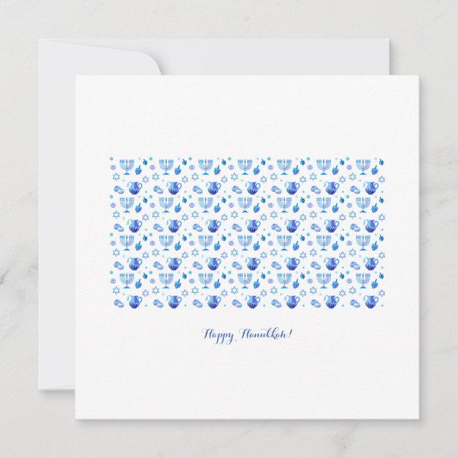 Hanukkah Festival Party Trendy Blue Ornament Card (Vorderseite)