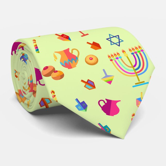 Hanukkah Festival Party Trendy Doodle Muster Krawatte (Gerollt)