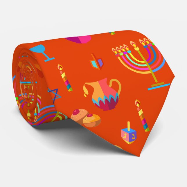 Hanukkah Festival Party Trendy Red Doodle Muster Krawatte (Gerollt)