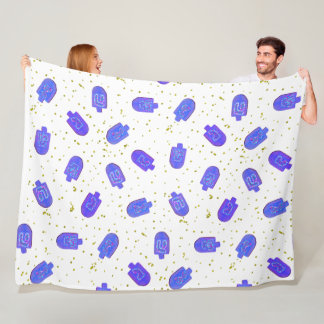 Hanukkah floral dreidels and gelt fleecedecke