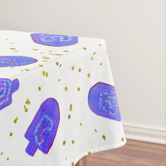 Hanukkah floral dreidels and gelt tischdecke