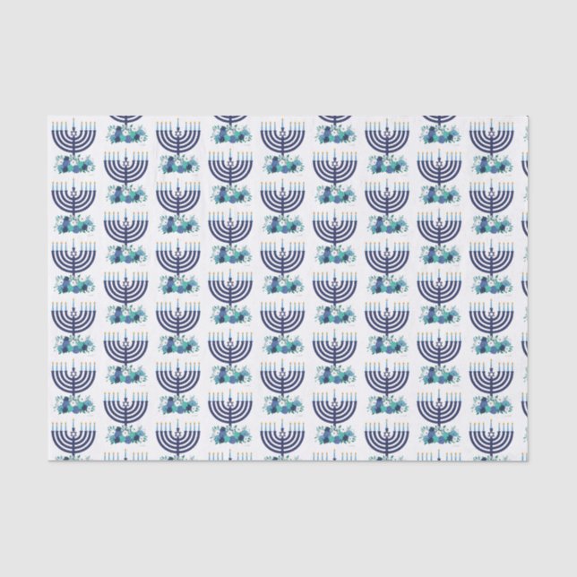 Hanukkah Floral Menorah Muster Seidenpapier (Vorderseite)