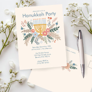 Hanukkah Florals Hand zeichnend CUSTOM-Party Einla Postkarte