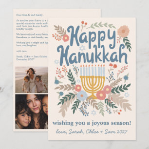 Hanukkah FLorals Handgezeichnet Art CUSTOM 4 FOTO Feiertagskarte