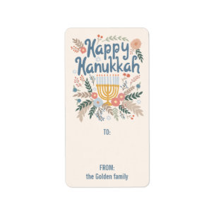 Hanukkah FLorals Handgezeichnet CUSTOM TO From Gif Adressaufkleber