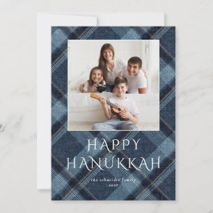 Hanukkah Fotos Blau Kariert Feiertagskarte