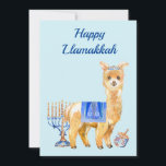 Hanukkah Funny Llama Llamakkah Chrismukkka Feiertagskarte<br><div class="desc">Dieses Design kann in dem Bereich personalisiert werden, der durch das Ändern des Fotos und/oder Textes zur Verfügung gestellt wird. Oder Sie können es anpassen, indem Sie den Mausklick auswählen, um weitere Optionen anzupassen, um die Farbe des Hintergrunds zu löschen oder zu ändern, Text hinzuzufügen, die Textfarbe oder den Stil...</div>