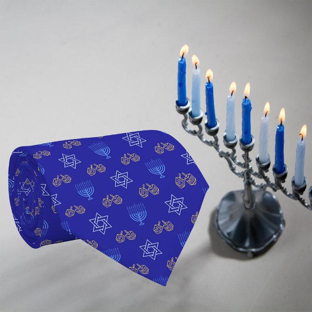 Hanukkah Gold Dreidel Star von David Menorah Blue Krawatte (Von Creator hochgeladen)