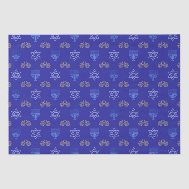 Hanukkah Gold Dreidel Star von David Menorah Blue Seidenpapier (Vorderseite)